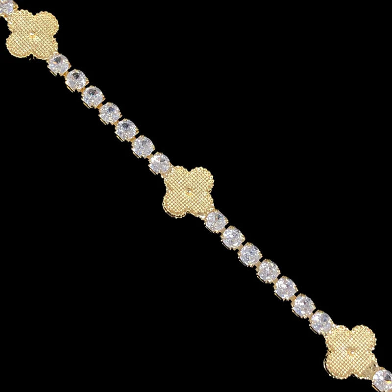 18k Gold Filled Four Leaf Clover CZ Bracelet