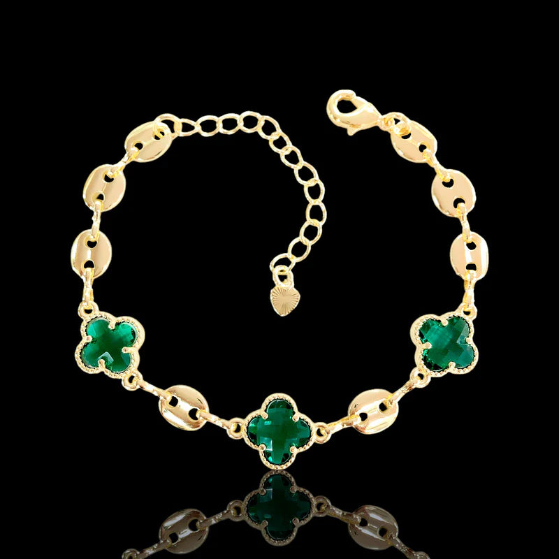 18k Gold Filled Crystal Clover Bracelet