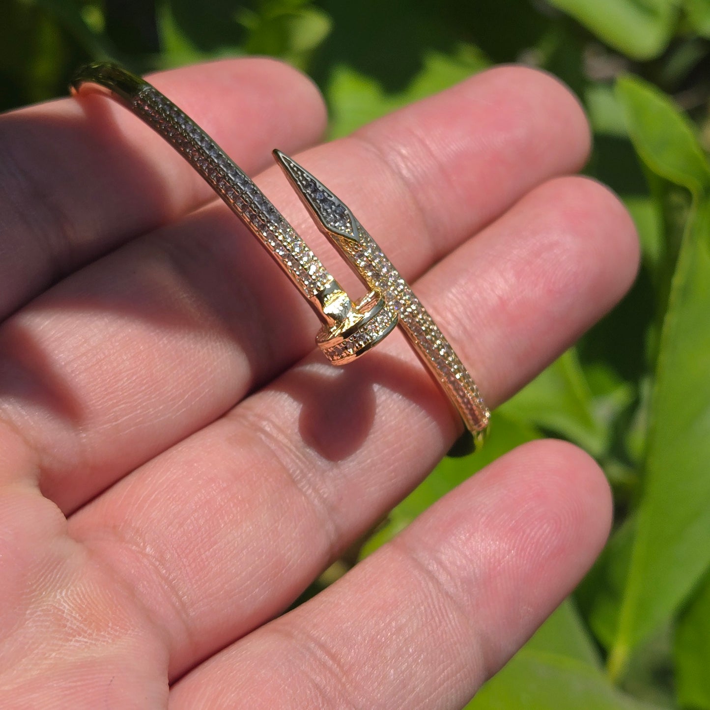 18k Gold Filled CZ Nail Bangle Bracelet