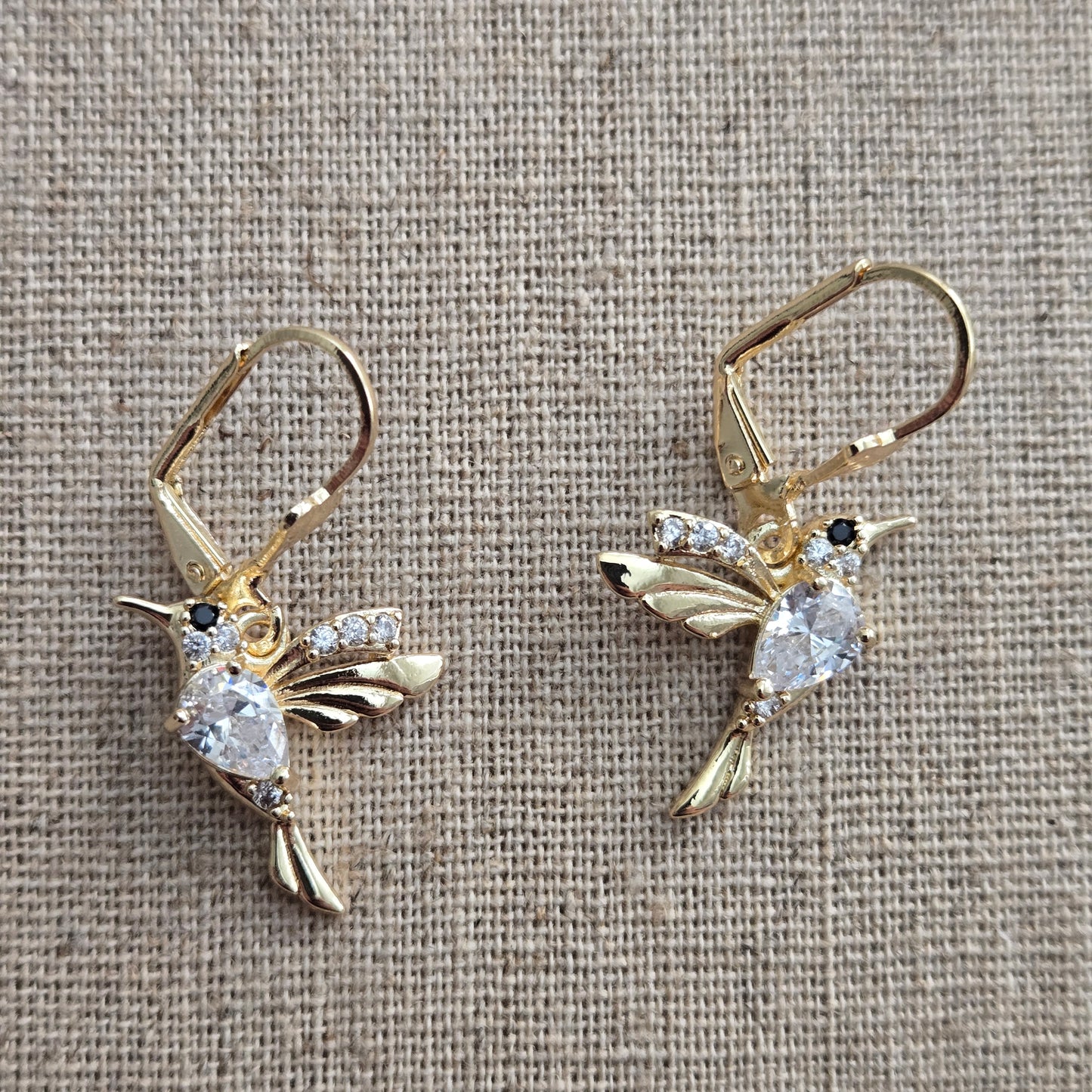 18k Gold Filled Hummingbird Cubic Zirconia Dangle Earrings