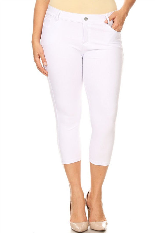 Plus Size Classic Solid Skinny Jeggings - White