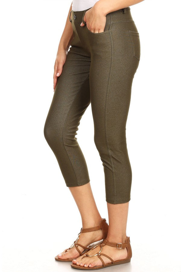 Classic Solid Skinny Jeggings - Army Green