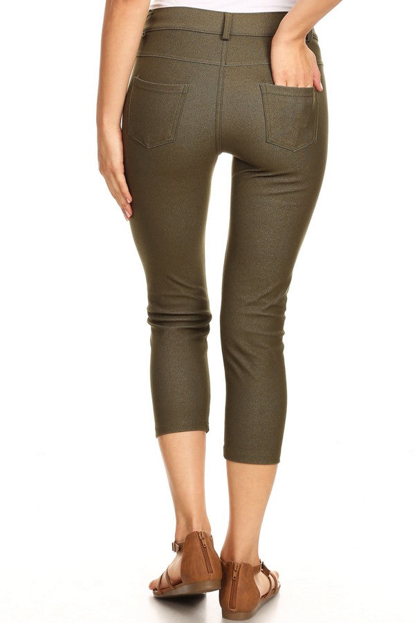 Classic Solid Skinny Jeggings - Army Green