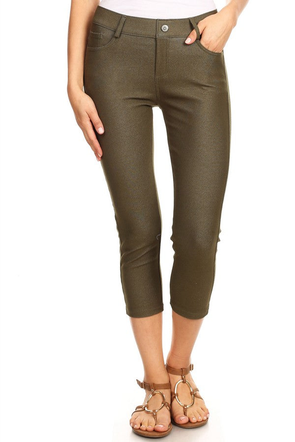 Classic Solid Skinny Jeggings - Army Green
