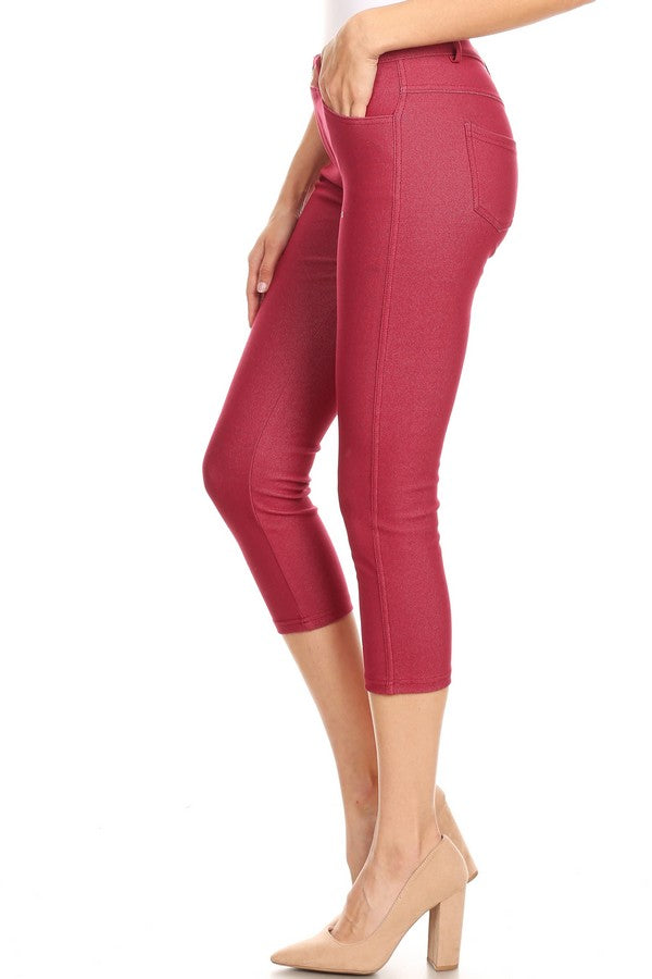 Classic Solid Skinny Jeggings - Burgundy