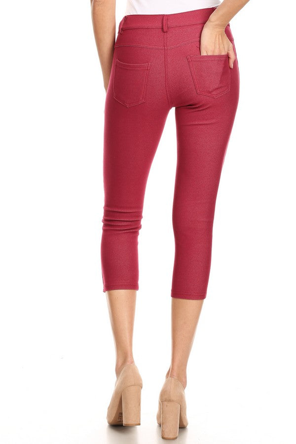 Classic Solid Skinny Jeggings - Burgundy