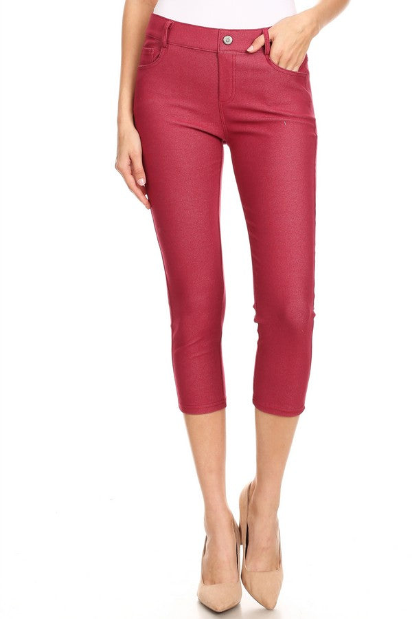 Classic Solid Skinny Jeggings - Burgundy