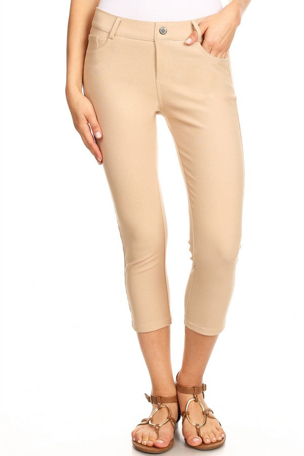 Classic Solid Skinny Jeggings - Camel