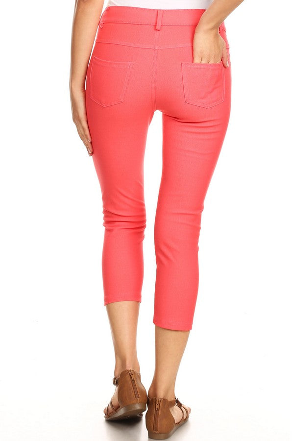 Classic Solid Skinny Jeggings - Coral