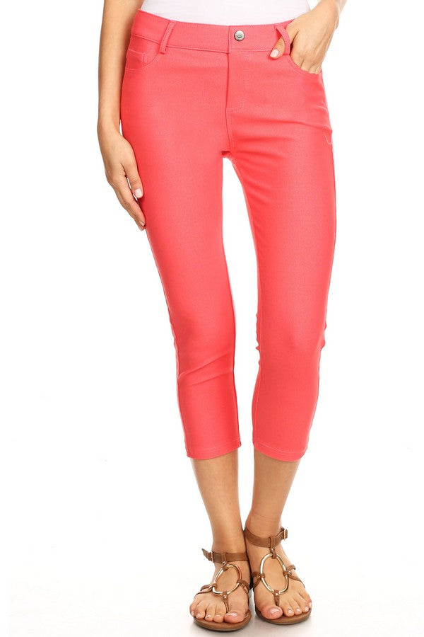Classic Solid Skinny Jeggings - Coral