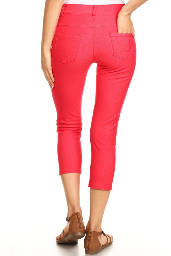 Classic Solid Skinny Jeggings - Red