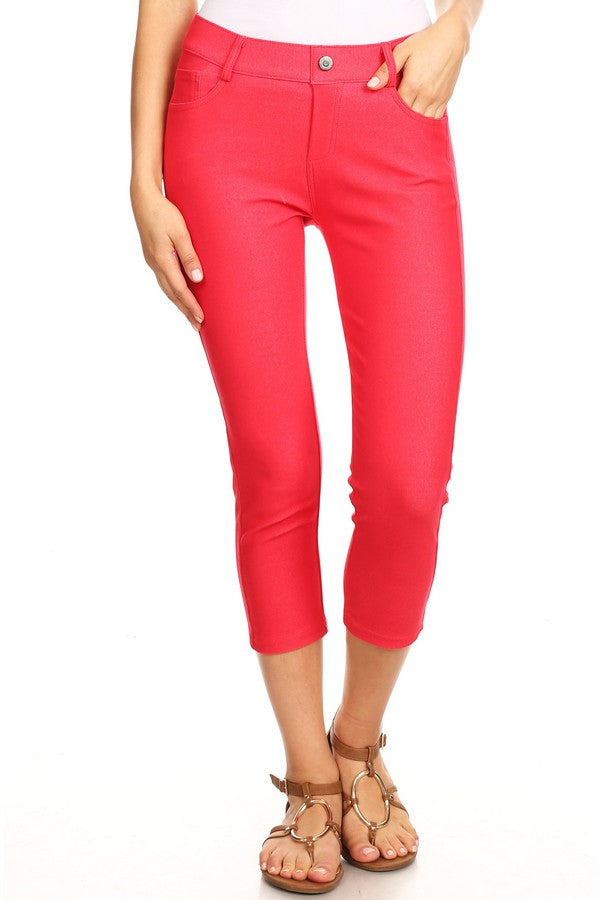 Classic Solid Skinny Jeggings - Red