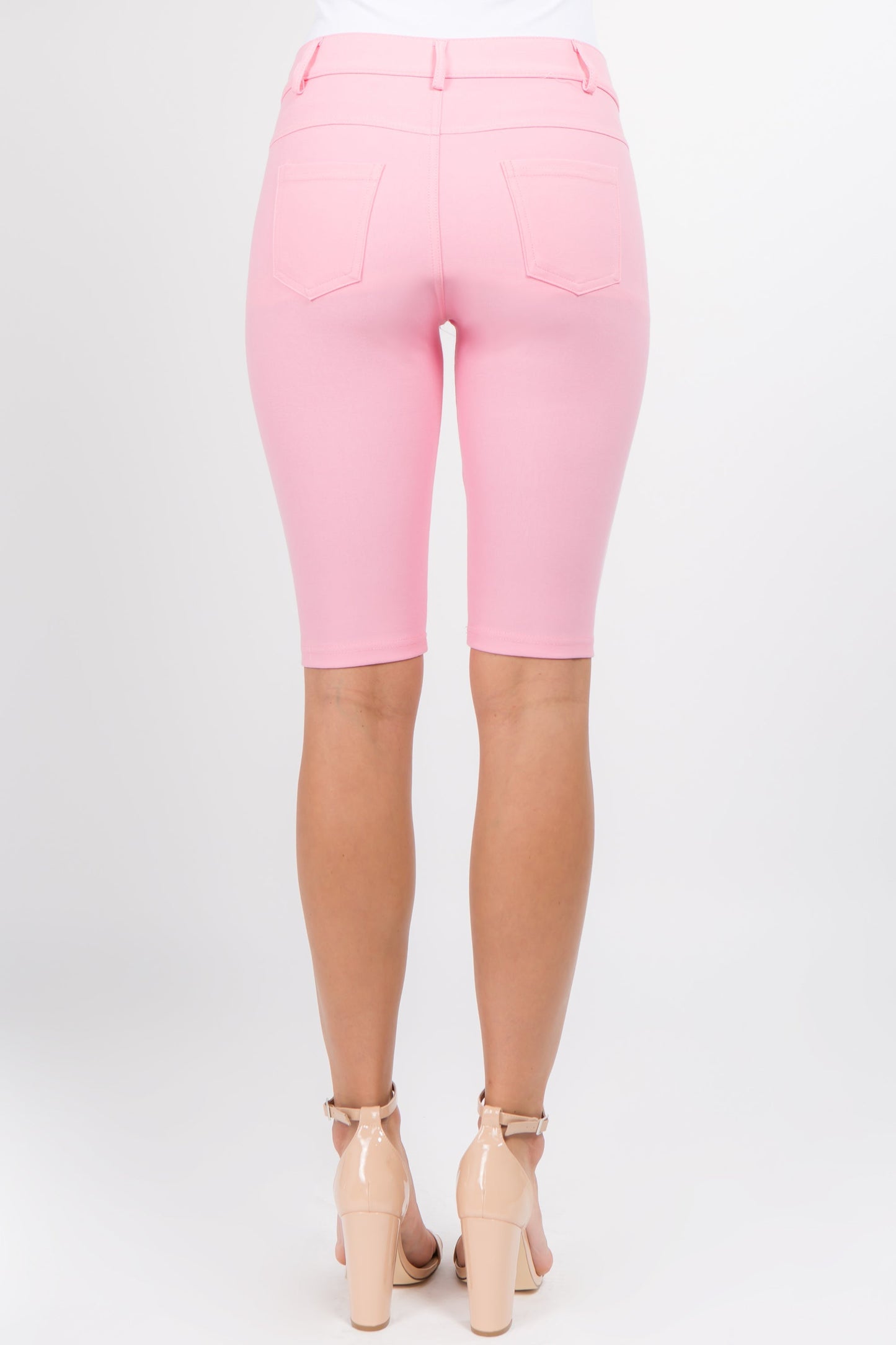 light pink women's long length bermuda shorts