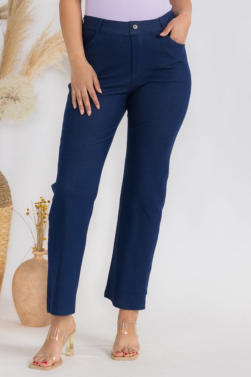 Plus Size Women's Classic Solid Straight Leg Jeggings - Yelete