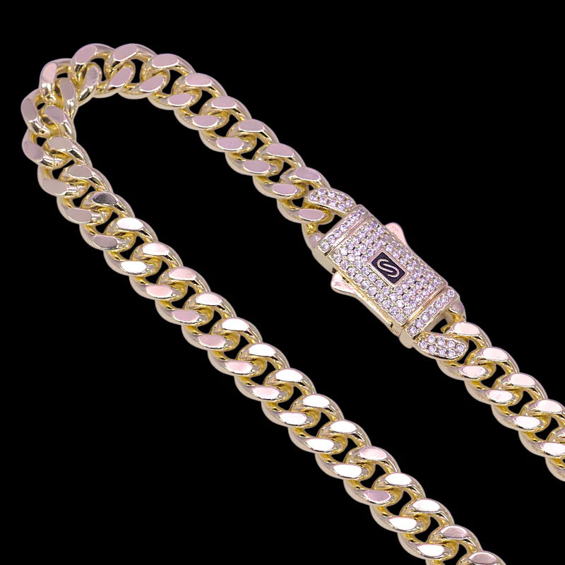 18k Gold Filled Monaco 8mm Miami Cuban Link Chain with Lux CZ Clasp