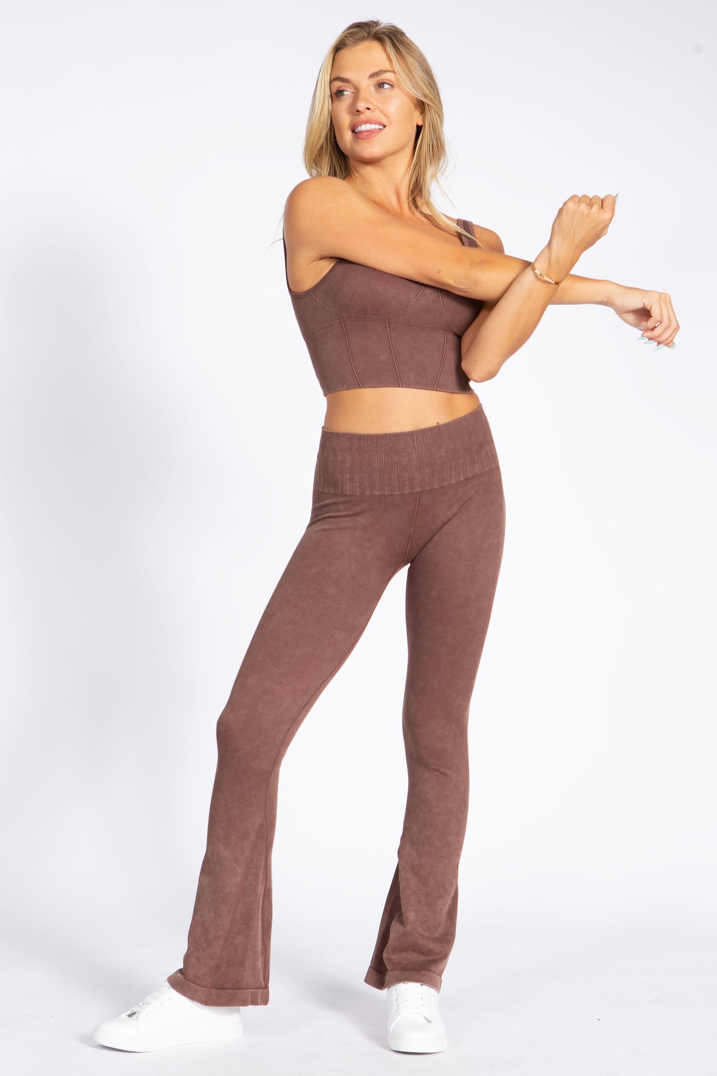 Women's Stone Washed Ribbed Matching Yoga Set