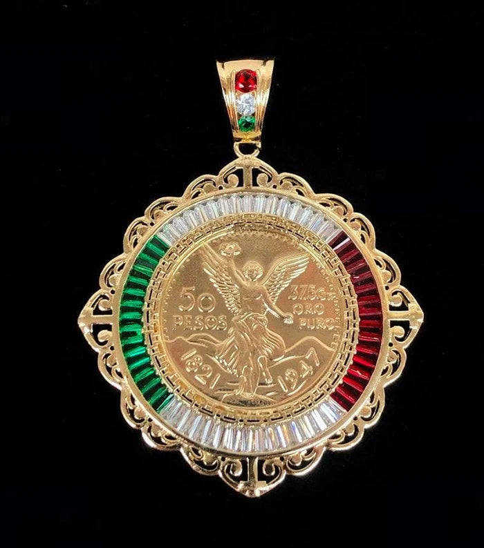 18k Gold Filled Centenario Tri Color Baguette CZ Bazel Pendant