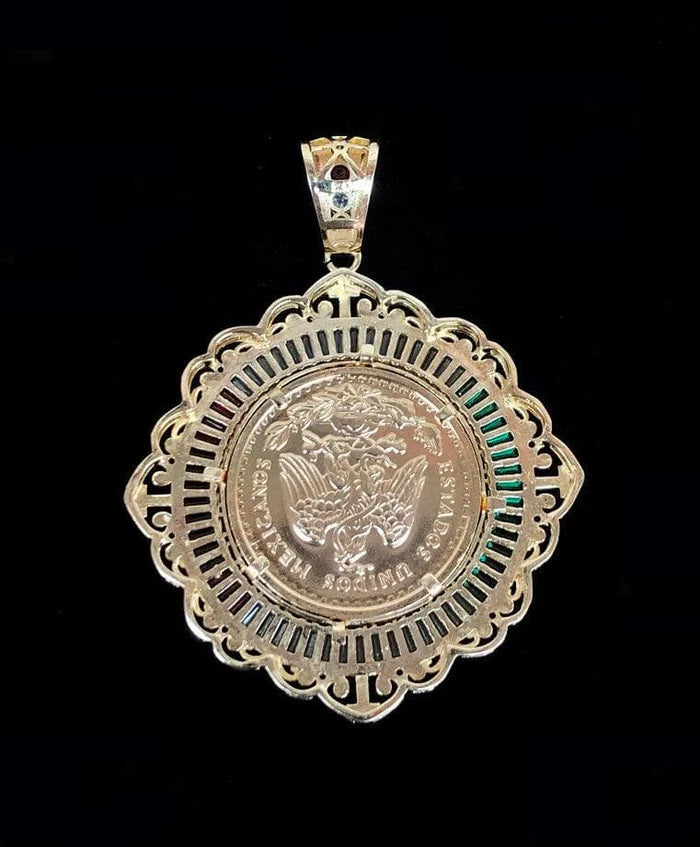 18k Gold Filled Centenario Tri Color Baguette CZ Bazel Pendant