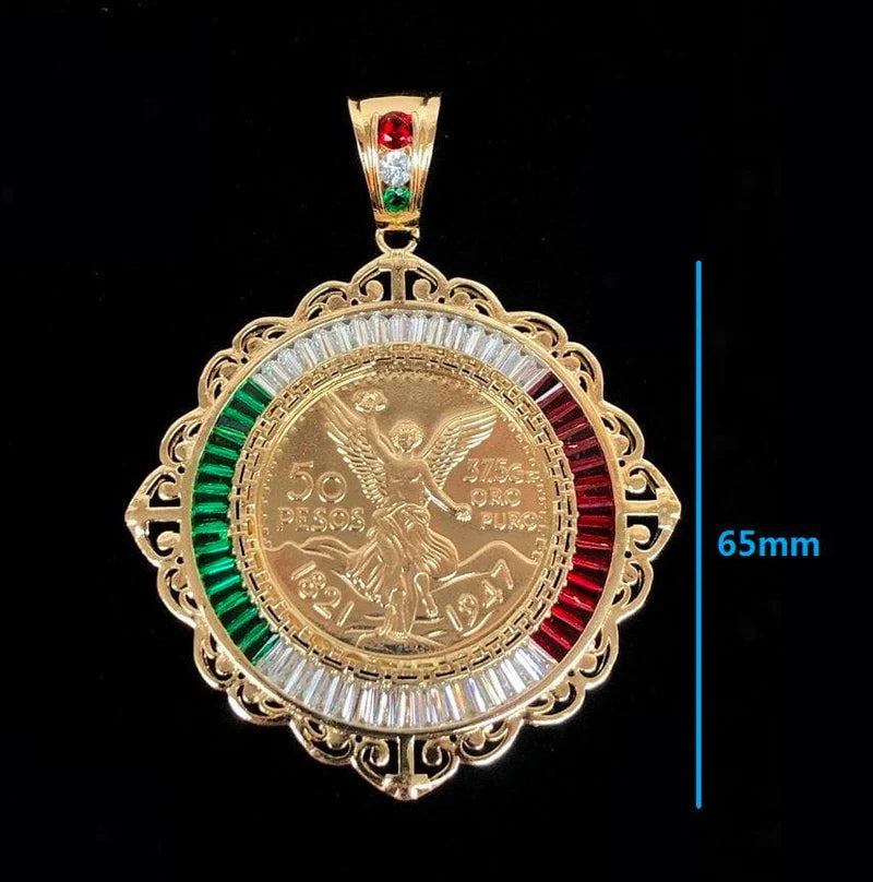 18k Gold Filled Centenario Tri Color Baguette CZ Bazel Pendant