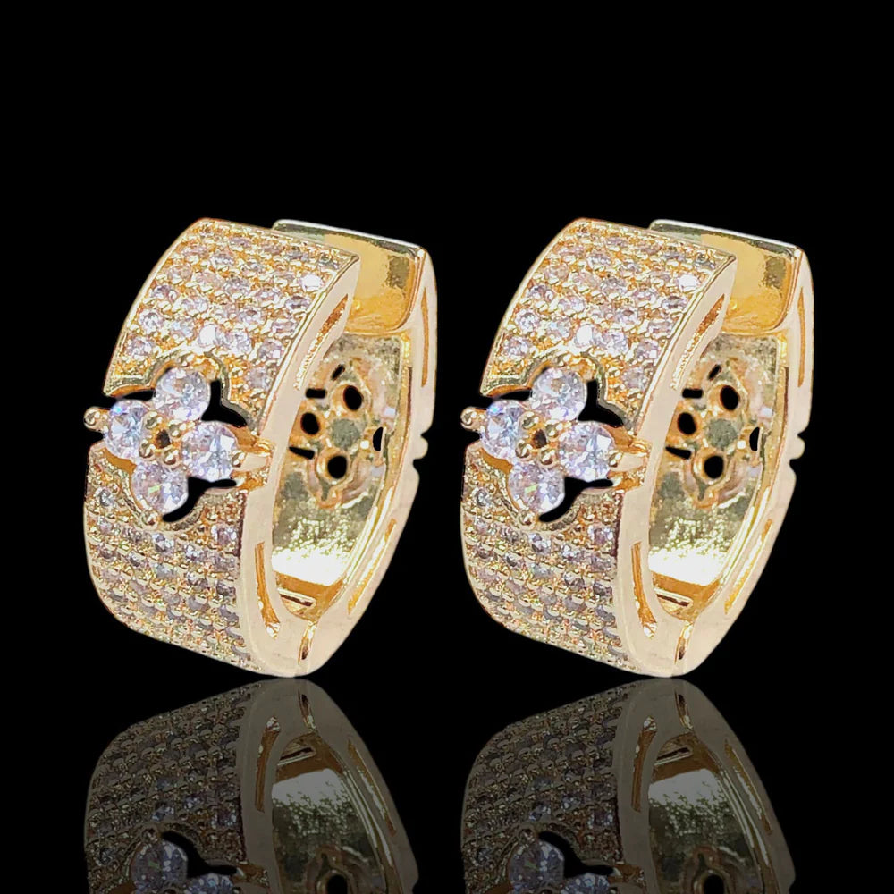18k Gold Filled Clover Crest CZ Earrings