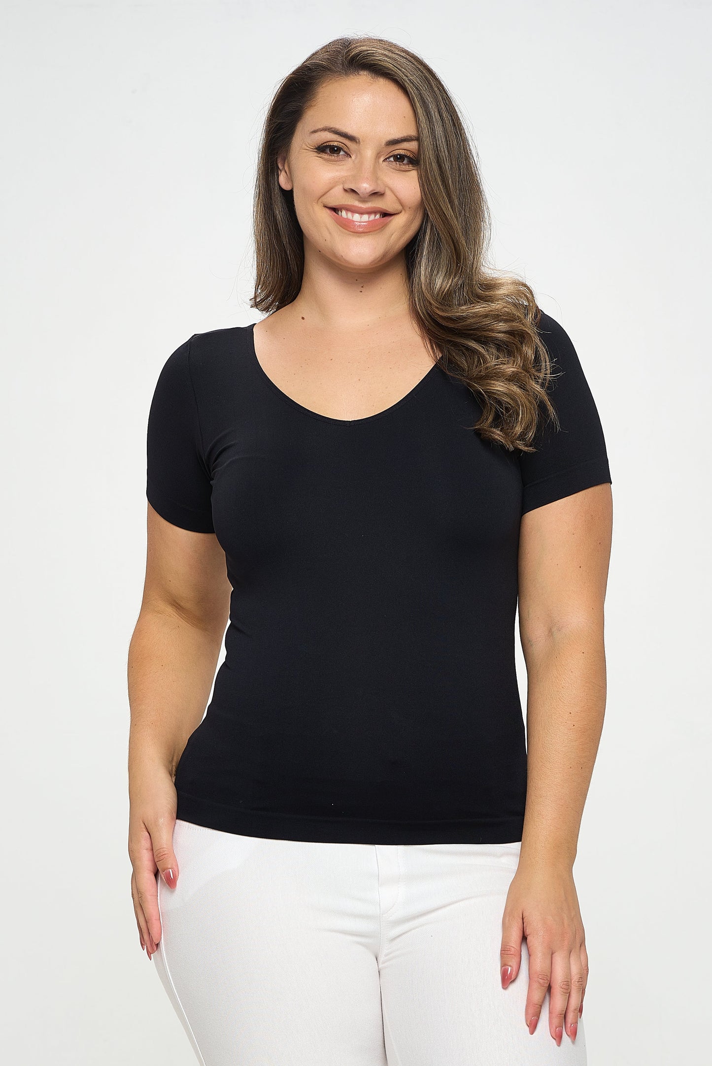 Women's Seamless Reversible V-Neck Short Sleeve Top