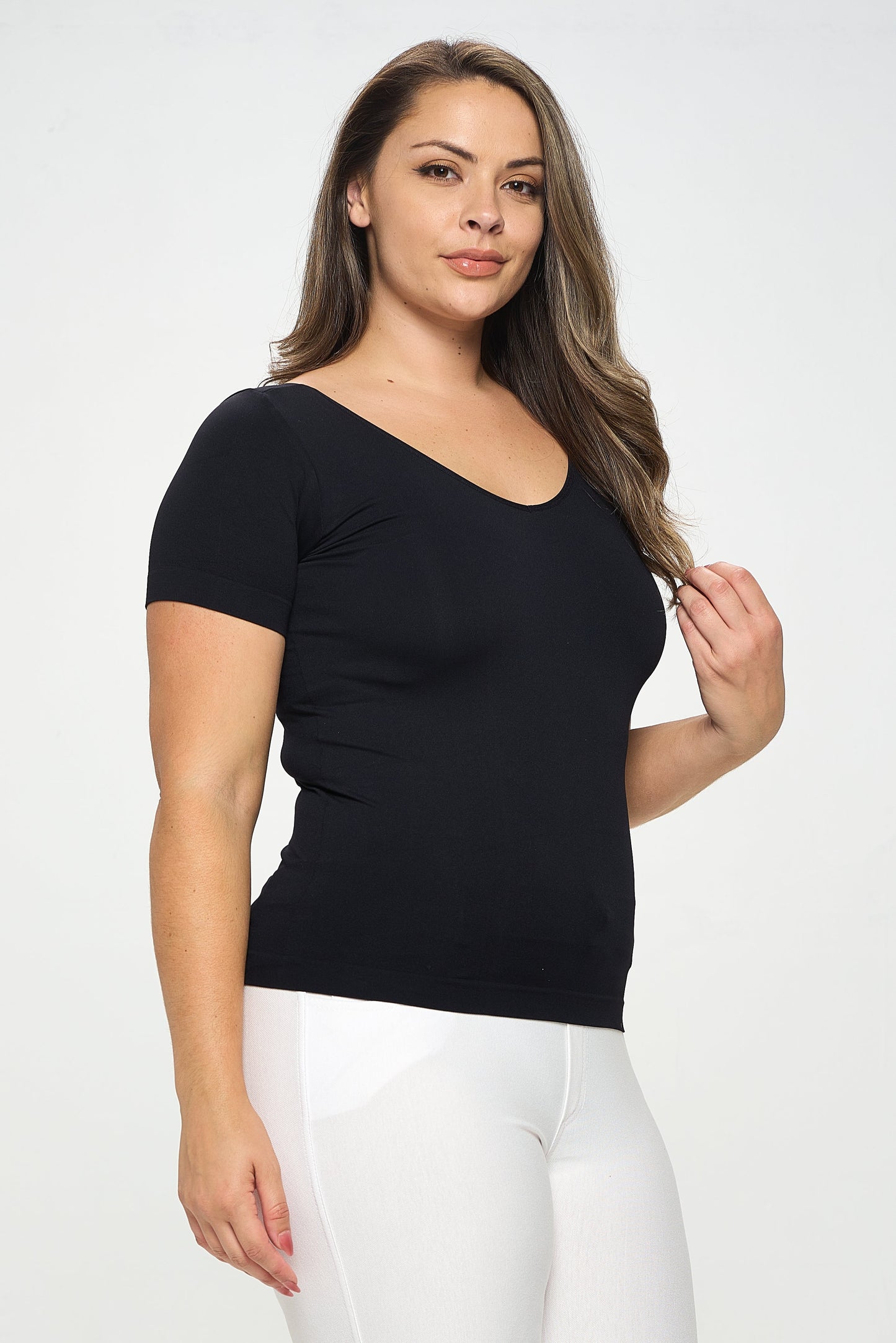 Women's Seamless Reversible V-Neck Short Sleeve Top