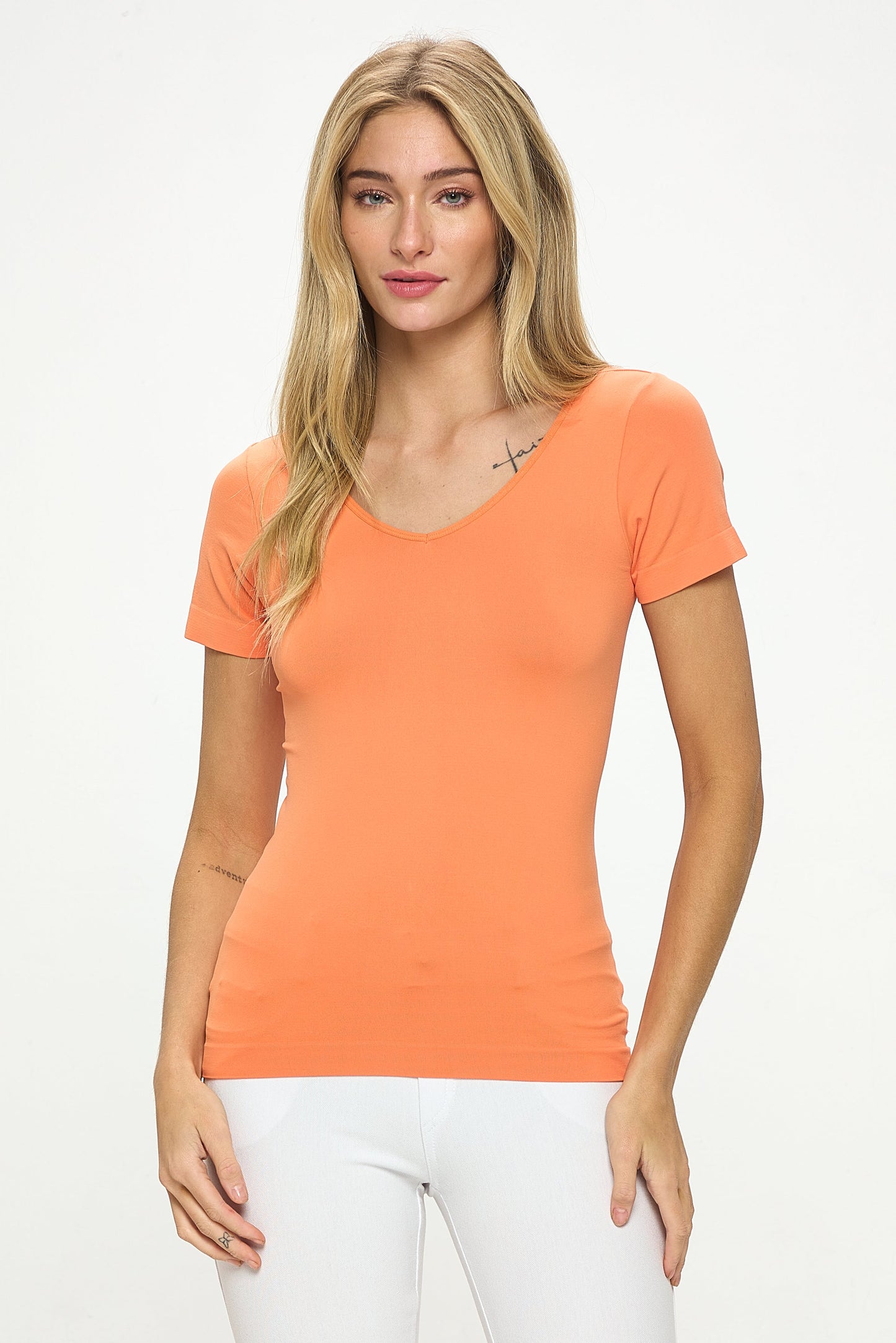 Women's Seamless Reversible V-Neck Short Sleeve Top