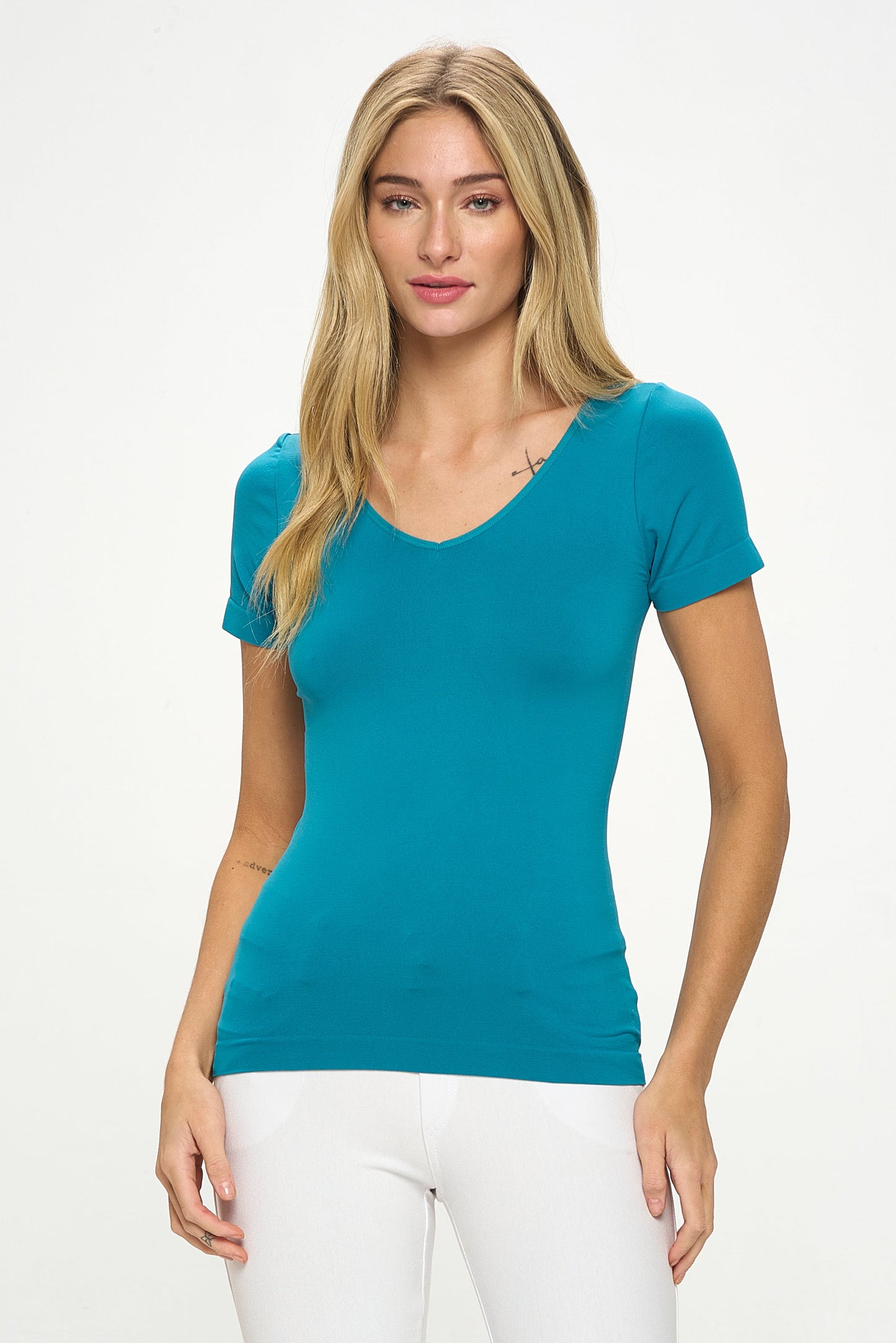 Women's Seamless Reversible V-Neck Short Sleeve Top