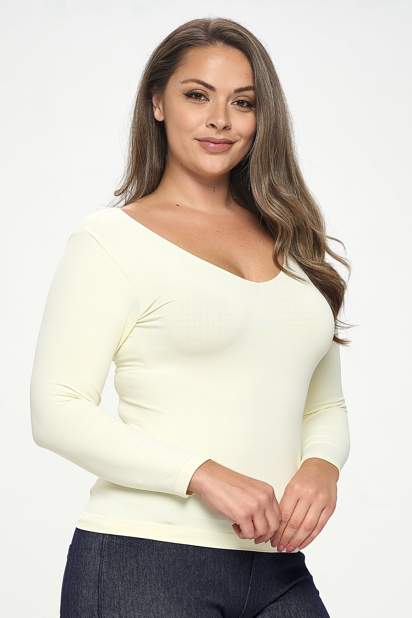 Women's Seamless Reversible V-Neck Long Sleeve Top