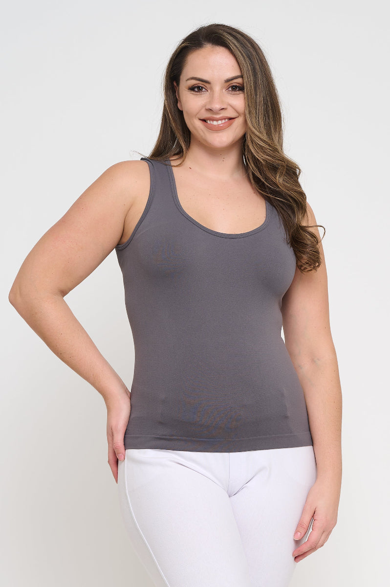 Plus Size Women's U Neck Solid Seamless Tank - Yelete
