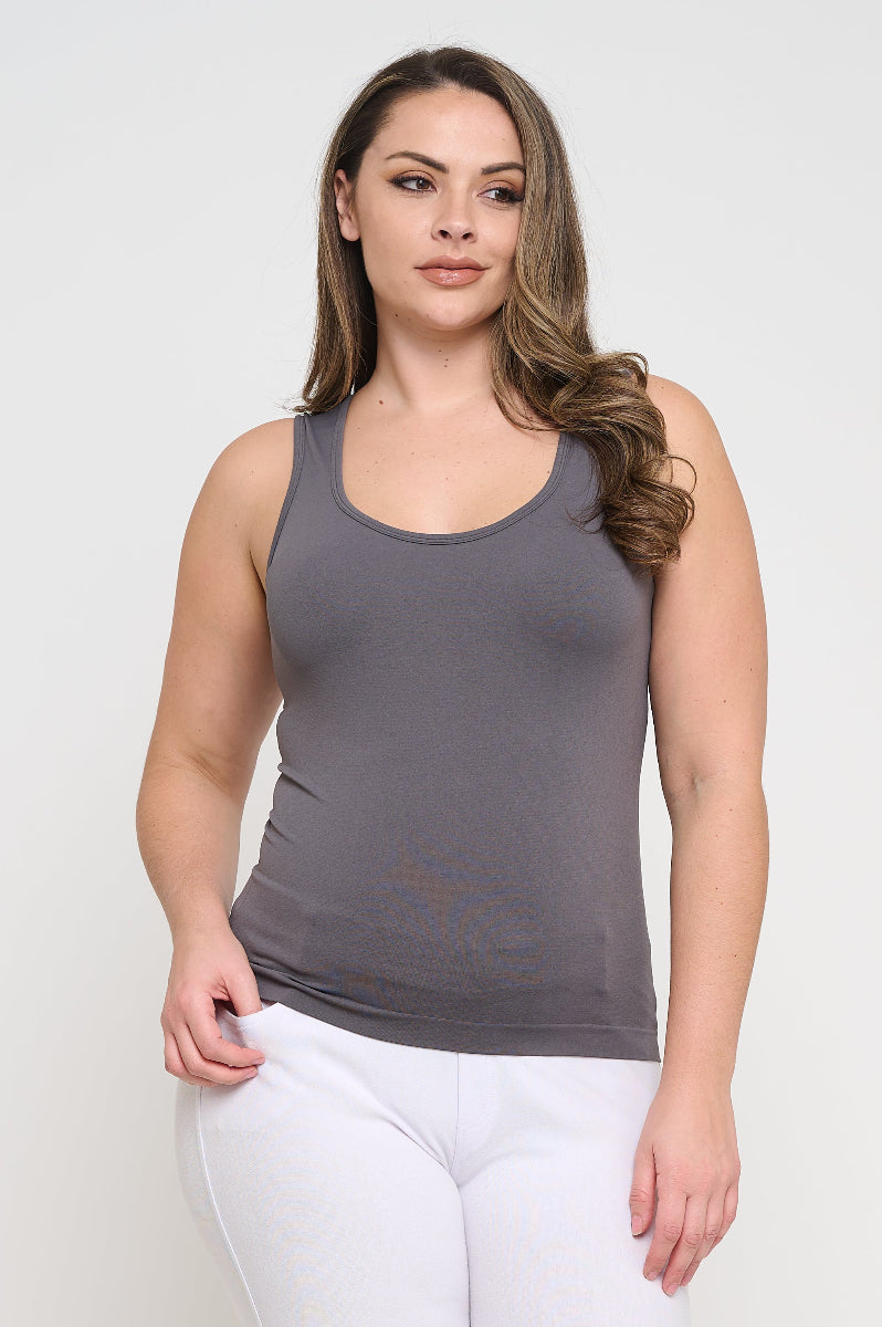 Plus Size Women's U Neck Solid Seamless Tank - Yelete