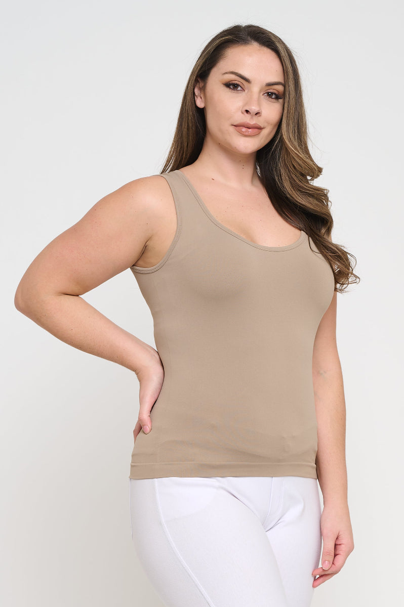 Plus Size Women's U Neck Solid Seamless Tank - Yelete