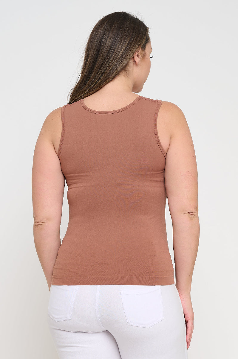 Plus Size Women's U Neck Solid Seamless Tank - Yelete