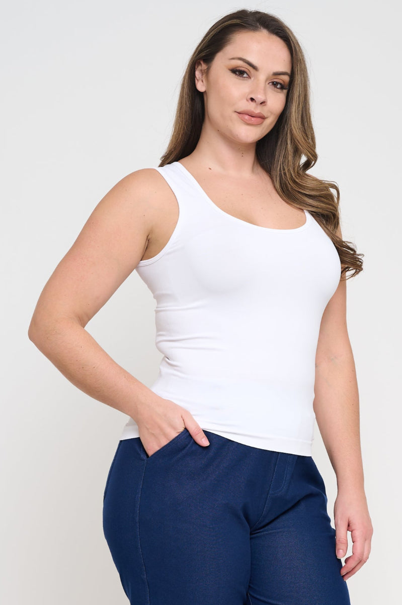 Plus Size Women's U Neck Solid Seamless Tank - Yelete