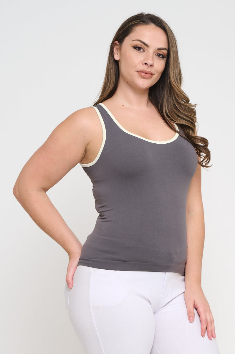 Women's U Neck Two Tone Seamless Tank