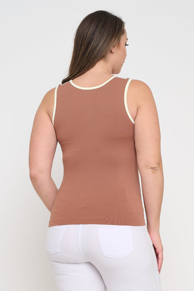 Women's U Neck Two Tone Seamless Tank