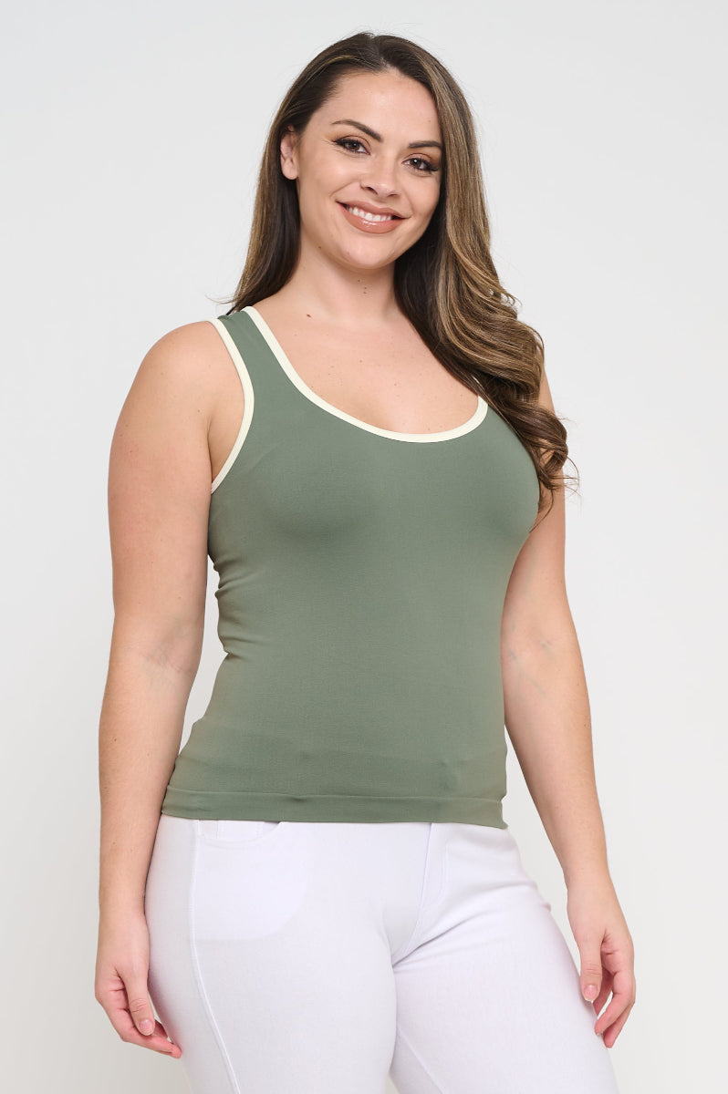 Women's U Neck Two Tone Seamless Tank