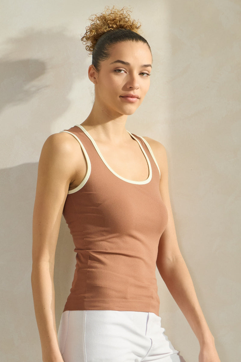Women's U Neck Two Tone Seamless Tank