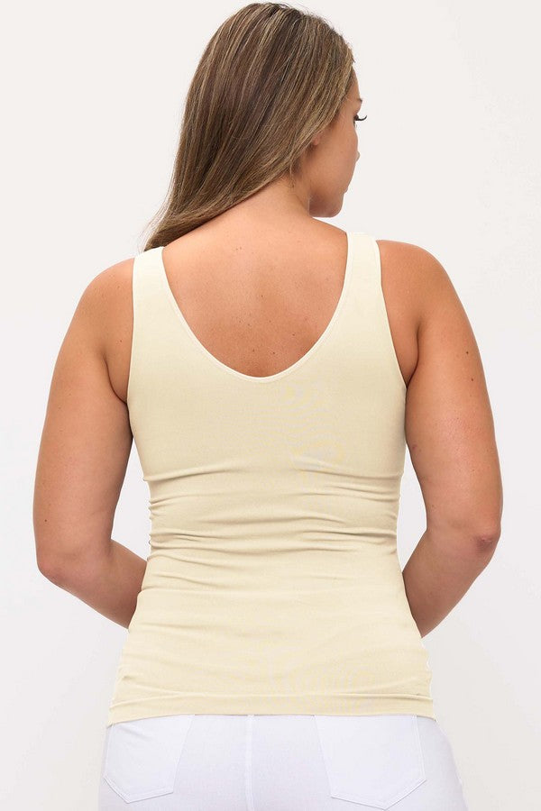 Women's Reversible Seamless U/V-Neckline Tank with Built-In Bra - Yelete