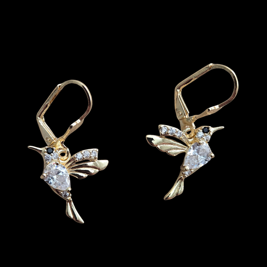18k Gold Filled Hummingbird Cubic Zirconia Dangle Earrings