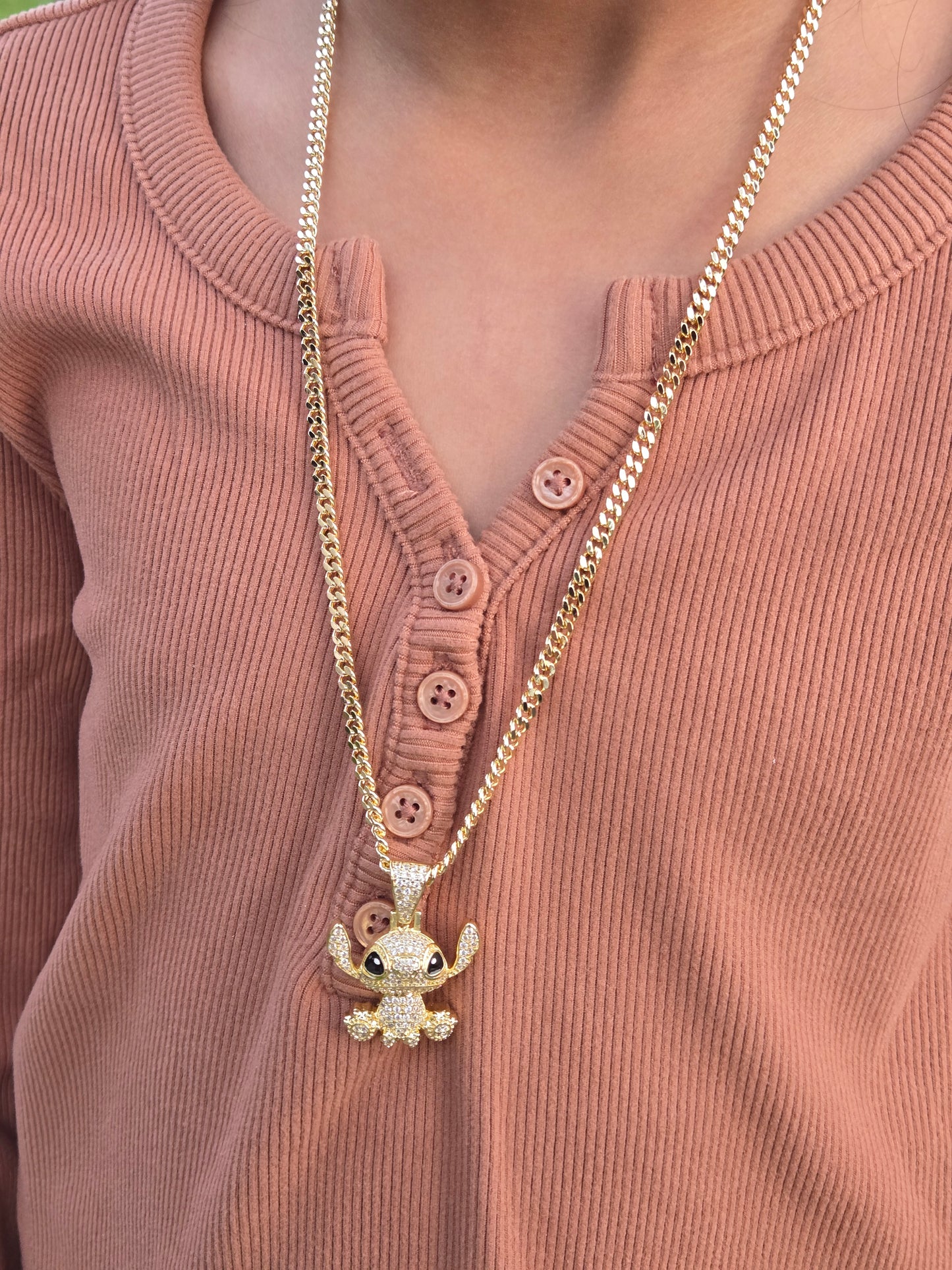 Iced Out 18K Gold Filled Disney Stitch Pendant Necklace