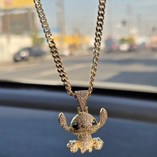 Iced Out 18K Gold Filled Disney Stitch Pendant Necklace