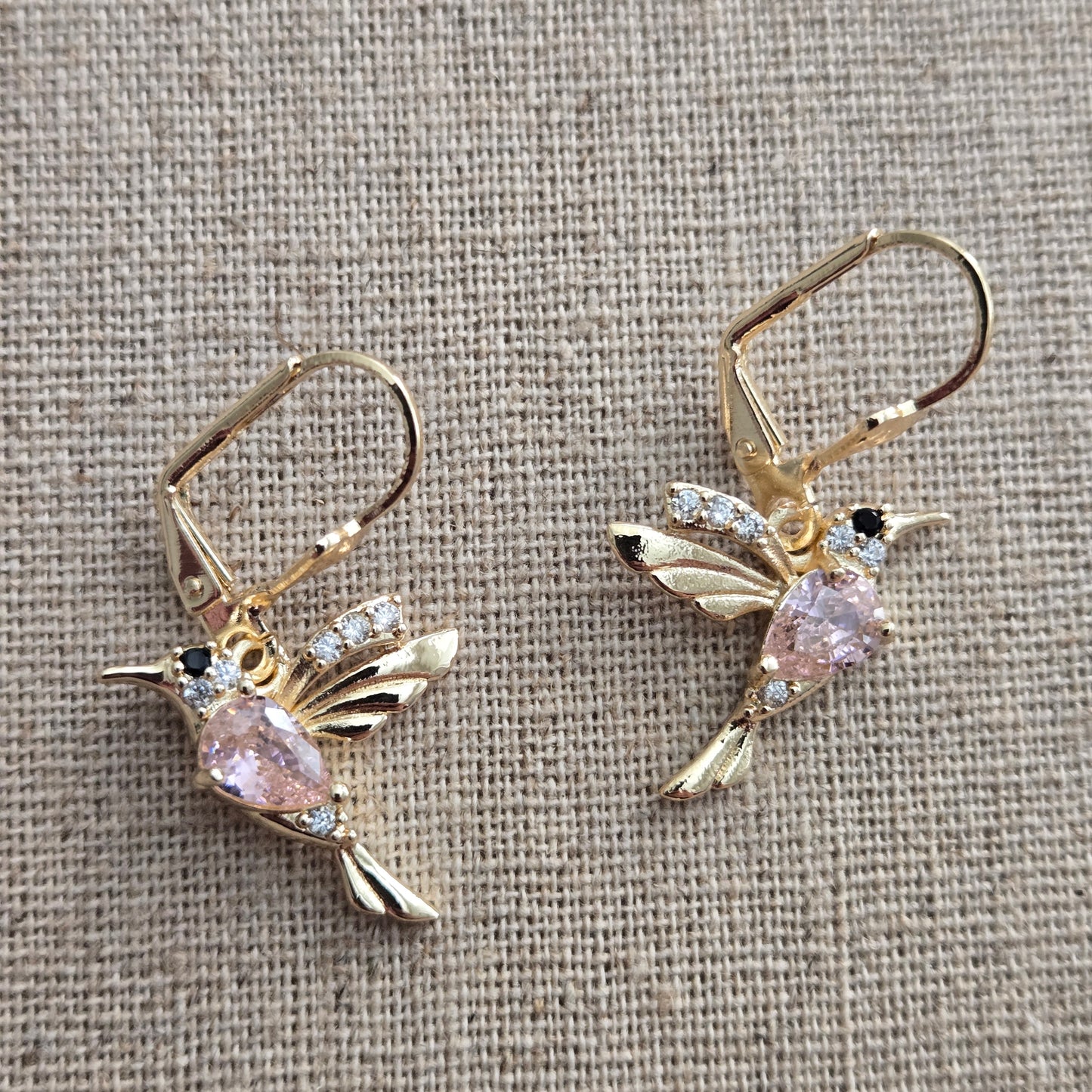 18k Gold Filled Hummingbird Cubic Zirconia Dangle Earrings