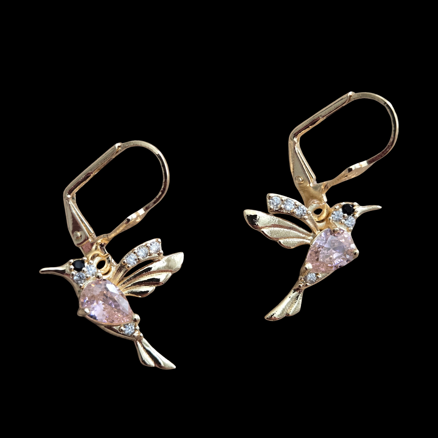 18k Gold Filled Hummingbird Cubic Zirconia Dangle Earrings