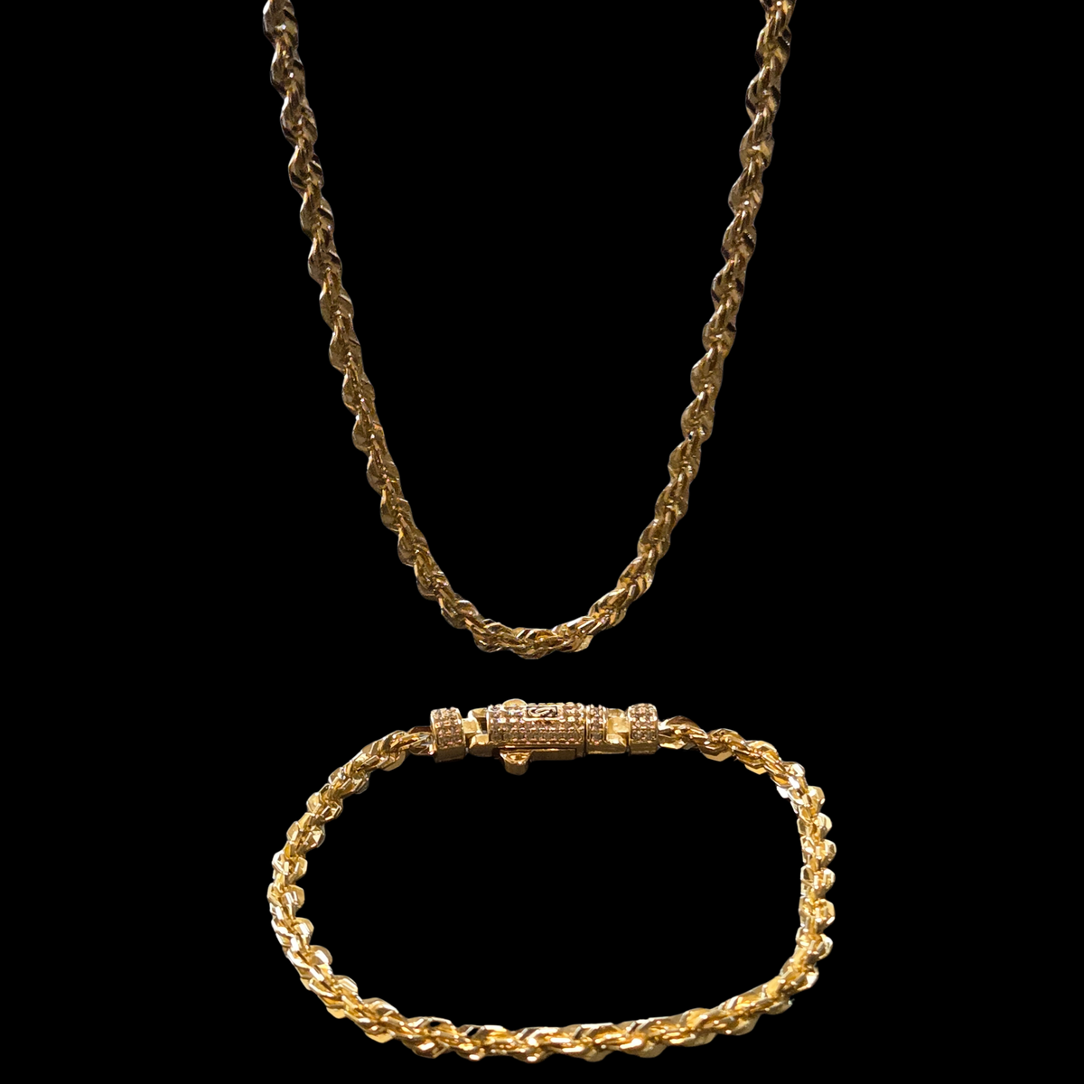 18K Gold Filled Monaco Rope Chain & Bracelet Set – CZ Clasp