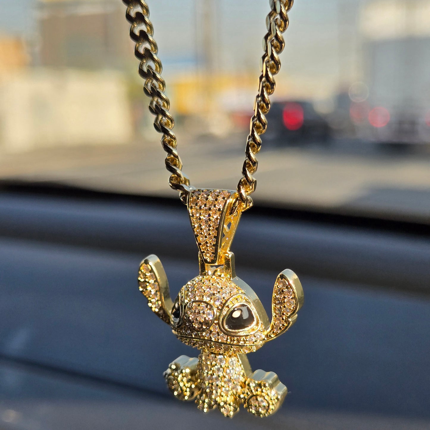 Iced Out 18K Gold Filled Disney Stitch Pendant Necklace