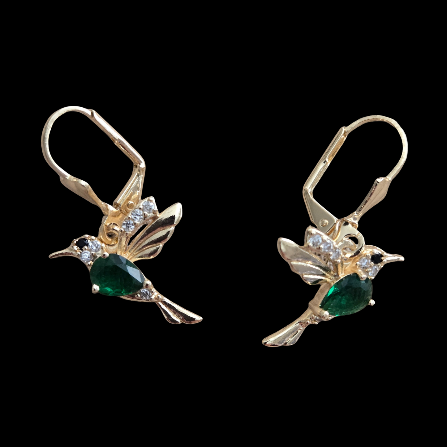 18k Gold Filled Hummingbird Cubic Zirconia Dangle Earrings