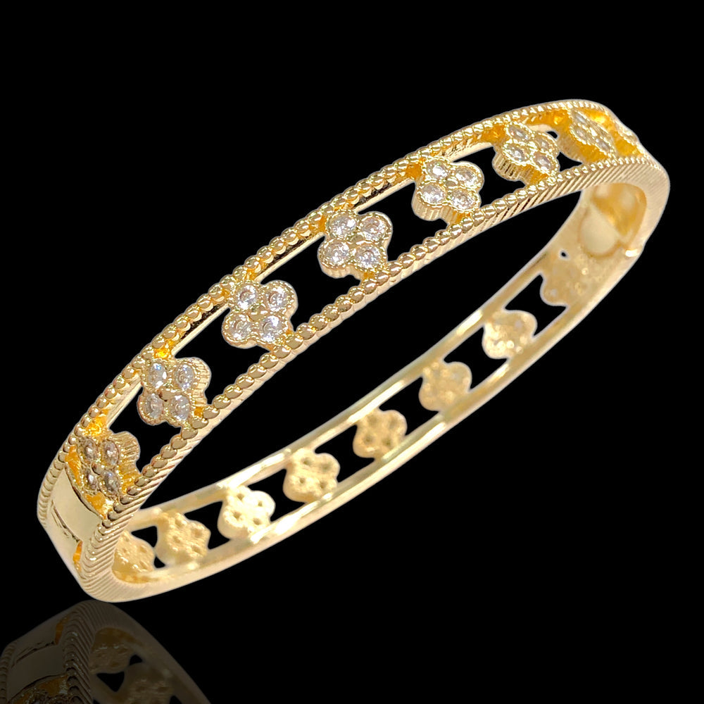 18k Gold Filled CZ Clover Motif Bangle