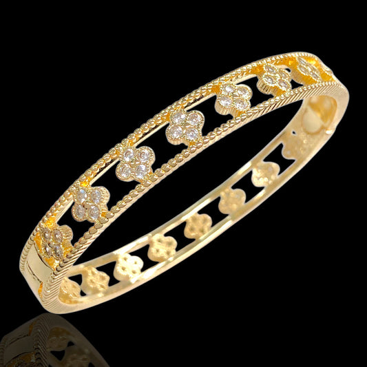 18k Gold Filled CZ Clover Motif Bangle